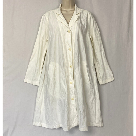 Eileen Fisher Jackets & Blazers - Eileen Fisher Organic Cotton Steel Jacket XS Ivory Swing Pockets Trench NEW $368
